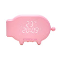 Blue USB-powered LED alarm clock with temperature display and charging functionality