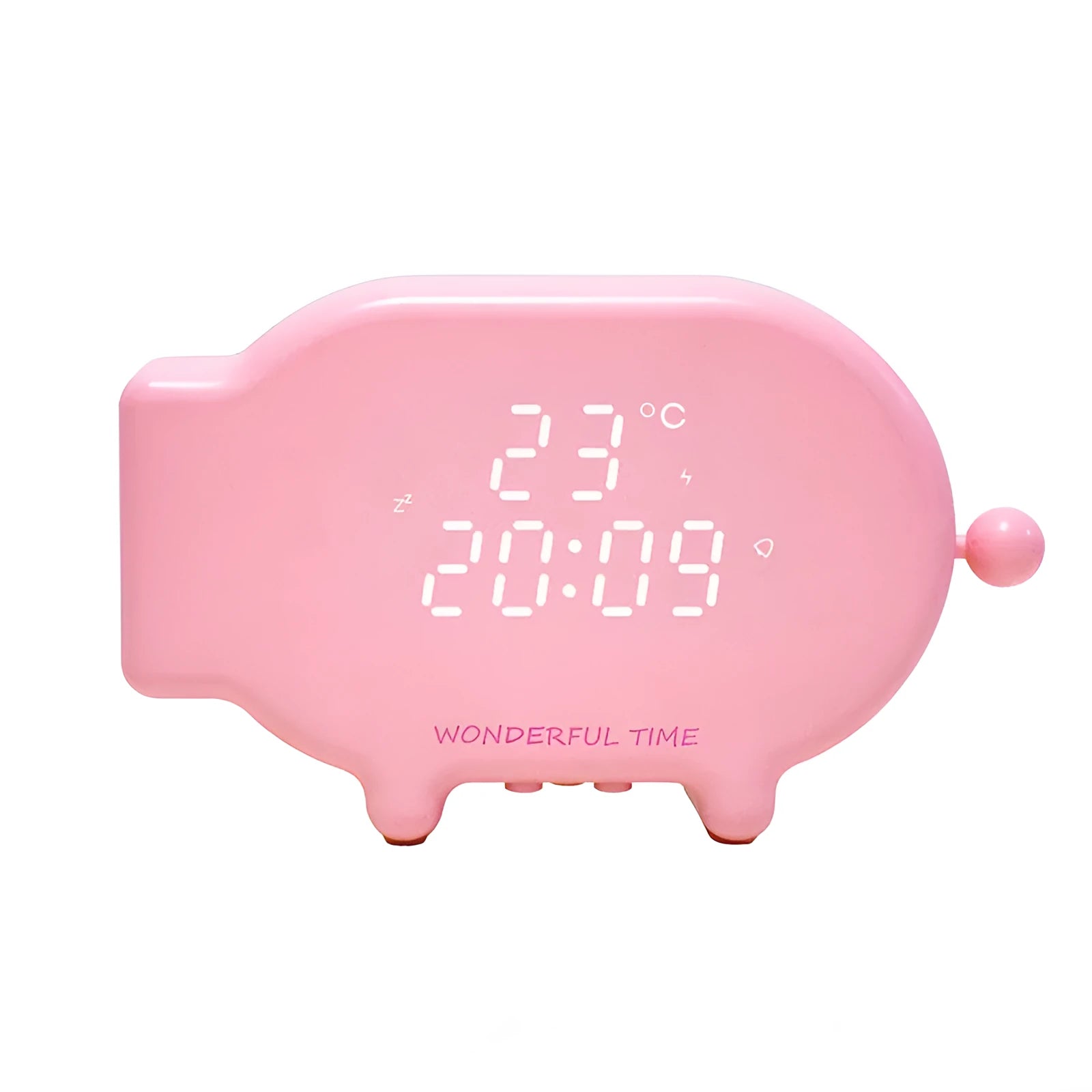 Blue USB-powered LED alarm clock with temperature display and charging functionality
