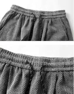 Hollow-out straight-leg trousers with fleece lining and elastic waistband in light grey