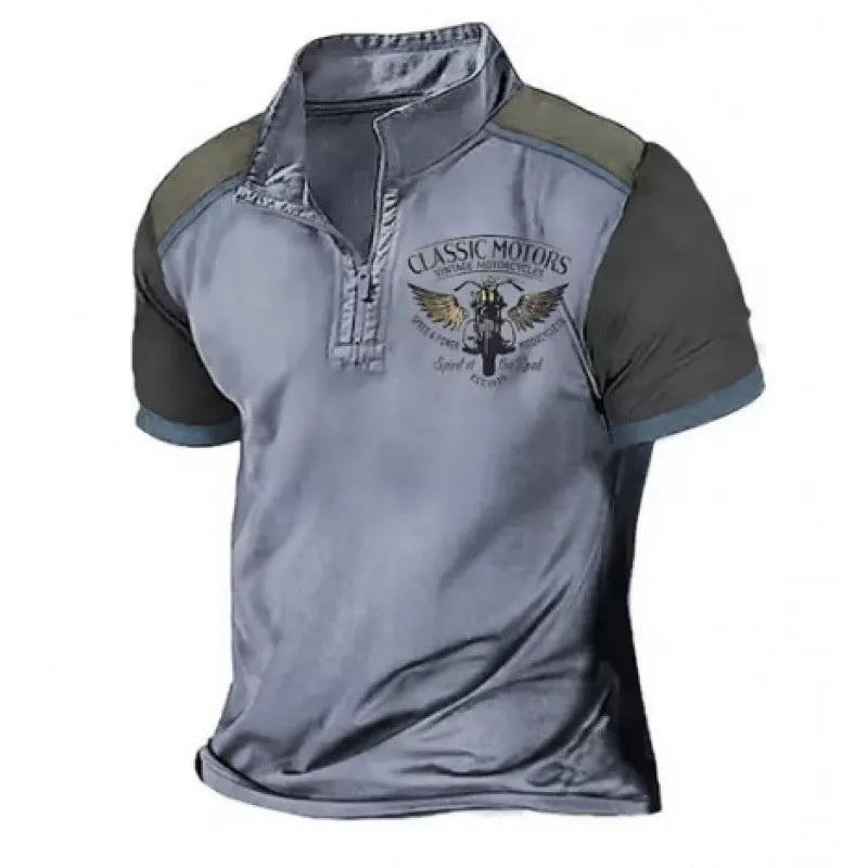 Men's loose fit digital print golf polo shirt in bird eye cloth fabric.