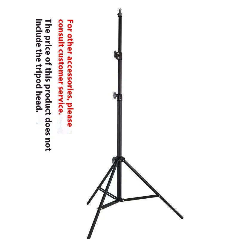 Frosted finish tripod light stand extended to full height with a mobile phone holder attached.