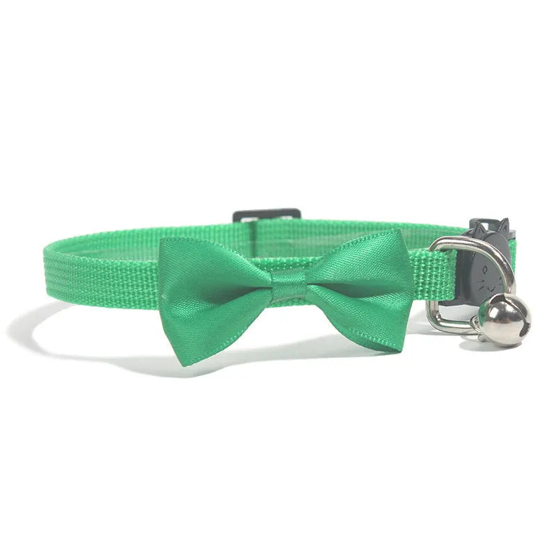 Adjustable nylon cat collar with bell in striped pattern available in multiple colours like red blue and green