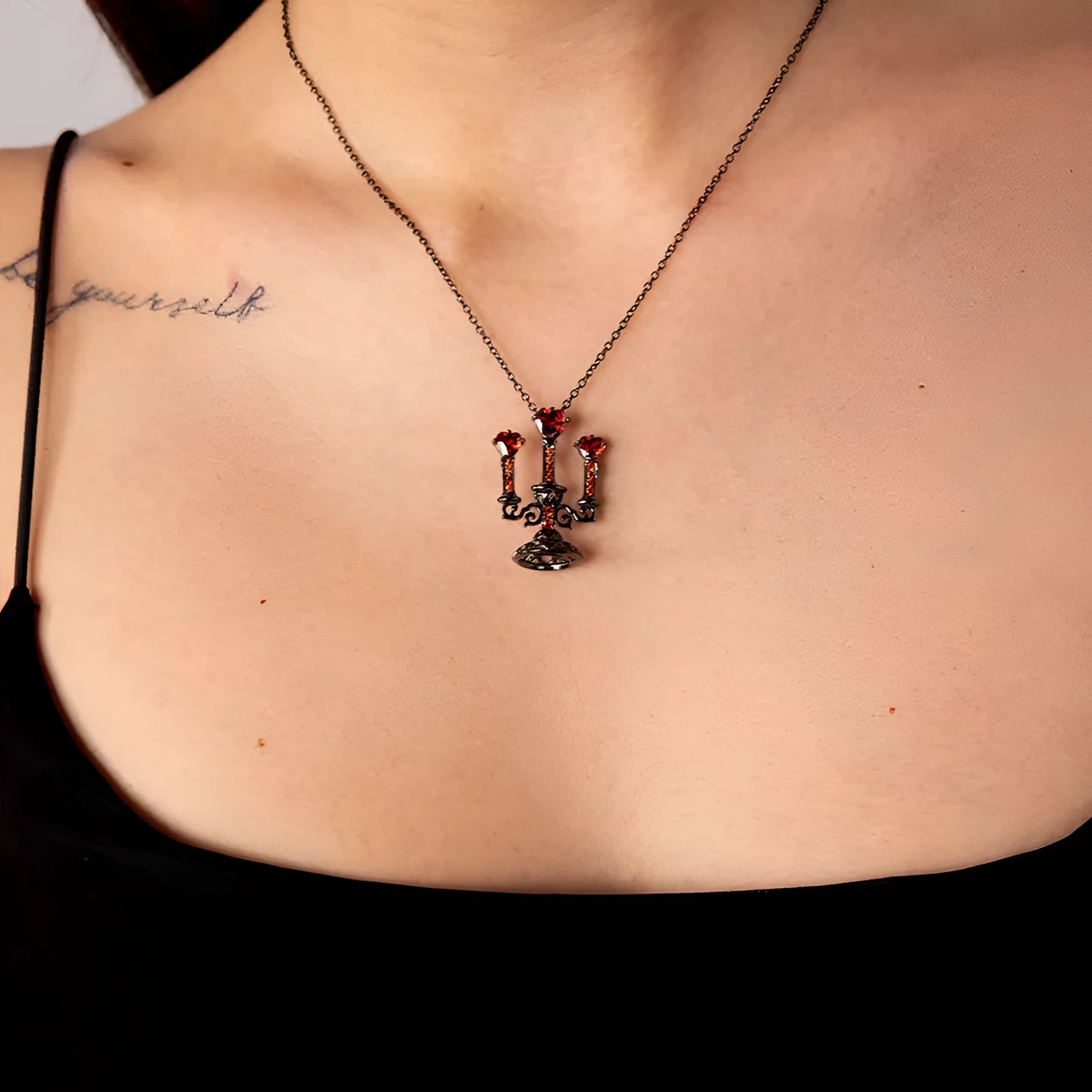 Retro candlestick Gothic necklace with hollow pendant and cross chain in zinc alloy