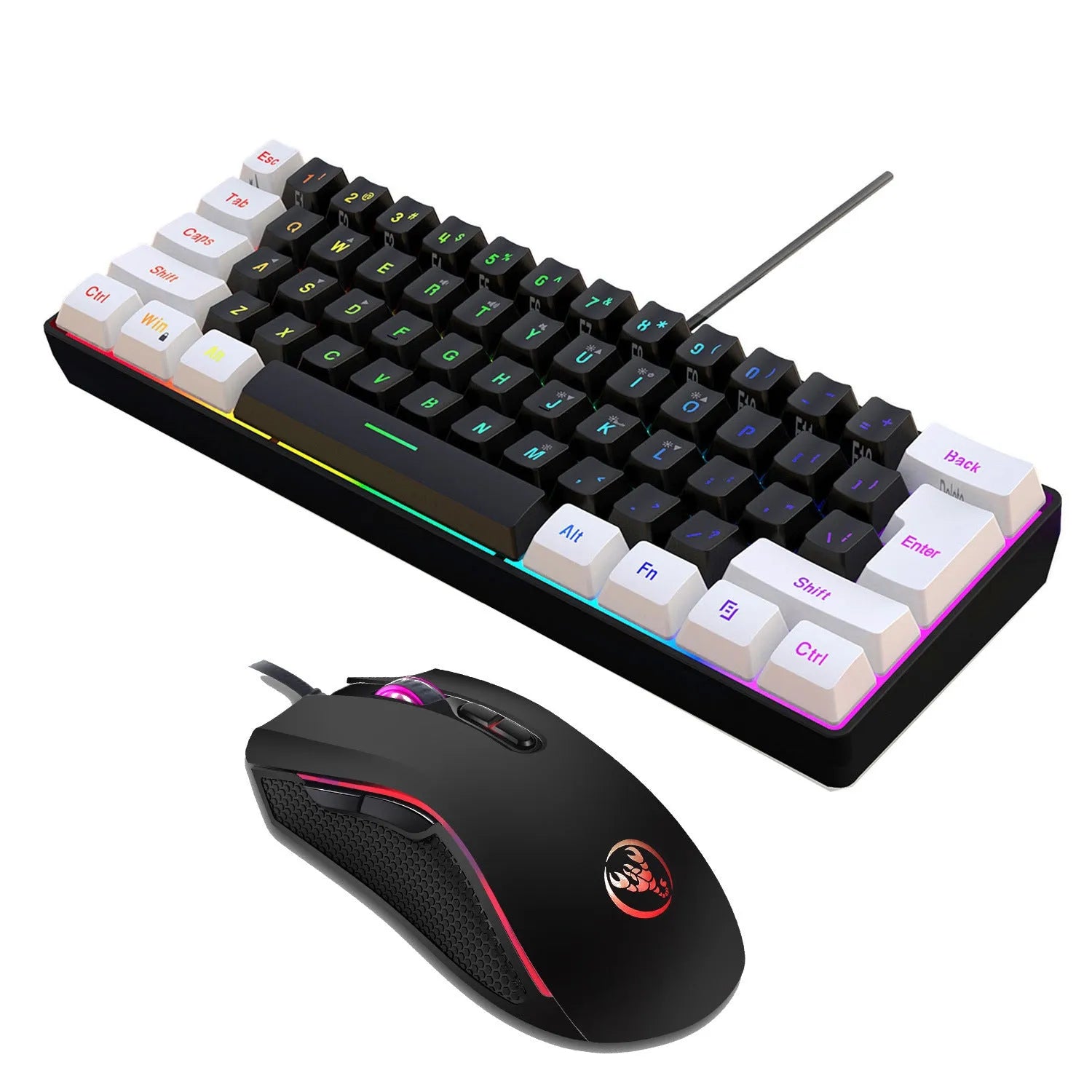V700WB A869 backlit keyboard and mouse suit in white and black colour with USB cable