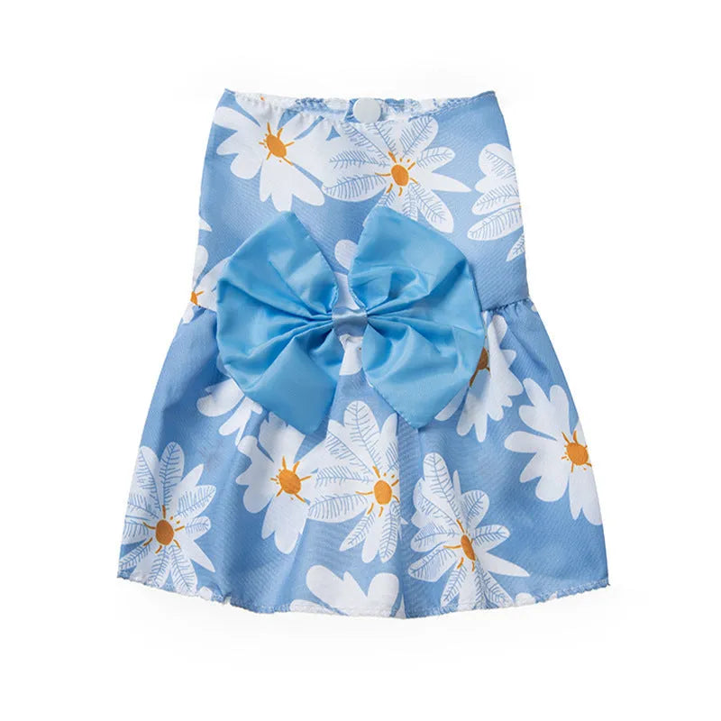 Ultra-thin floral butterfly knot princess dress for a dog or cat, with a decorative bow, on a white background.