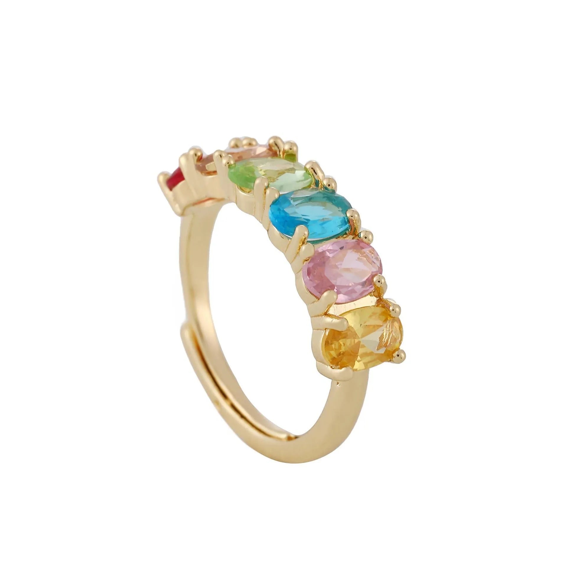 Gold electroplated adjustable zircon ring with simple retro design on copper band