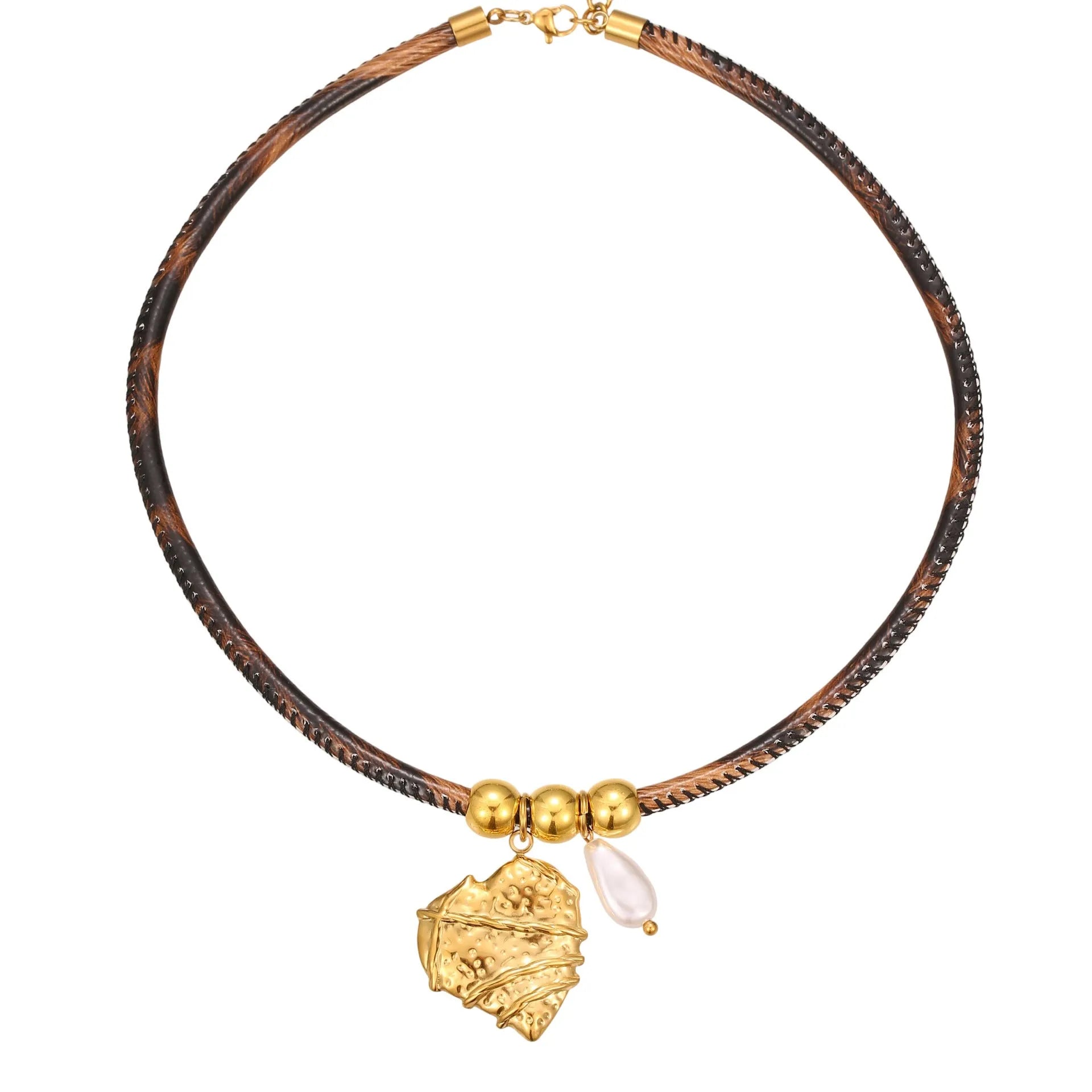 Geometric leopard stainless steel necklace with gold electroplated finish on adjustable 41-50cm chain