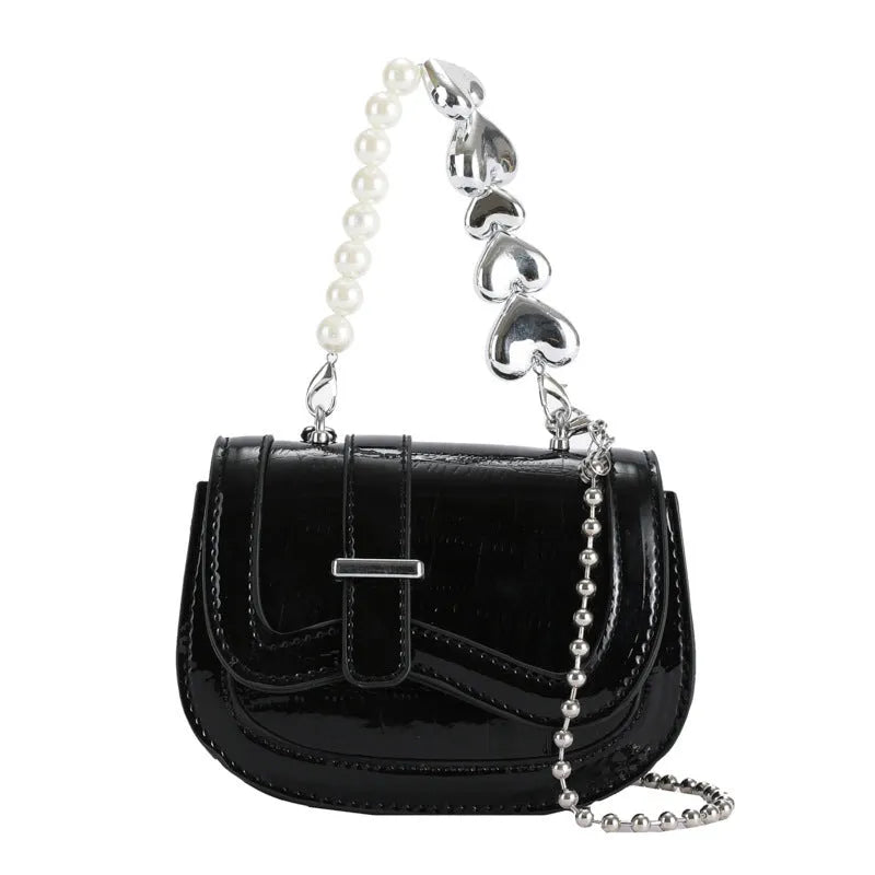 Laser pearl tote saddle girl mini crossbody bag in horizontal square shape with single strap