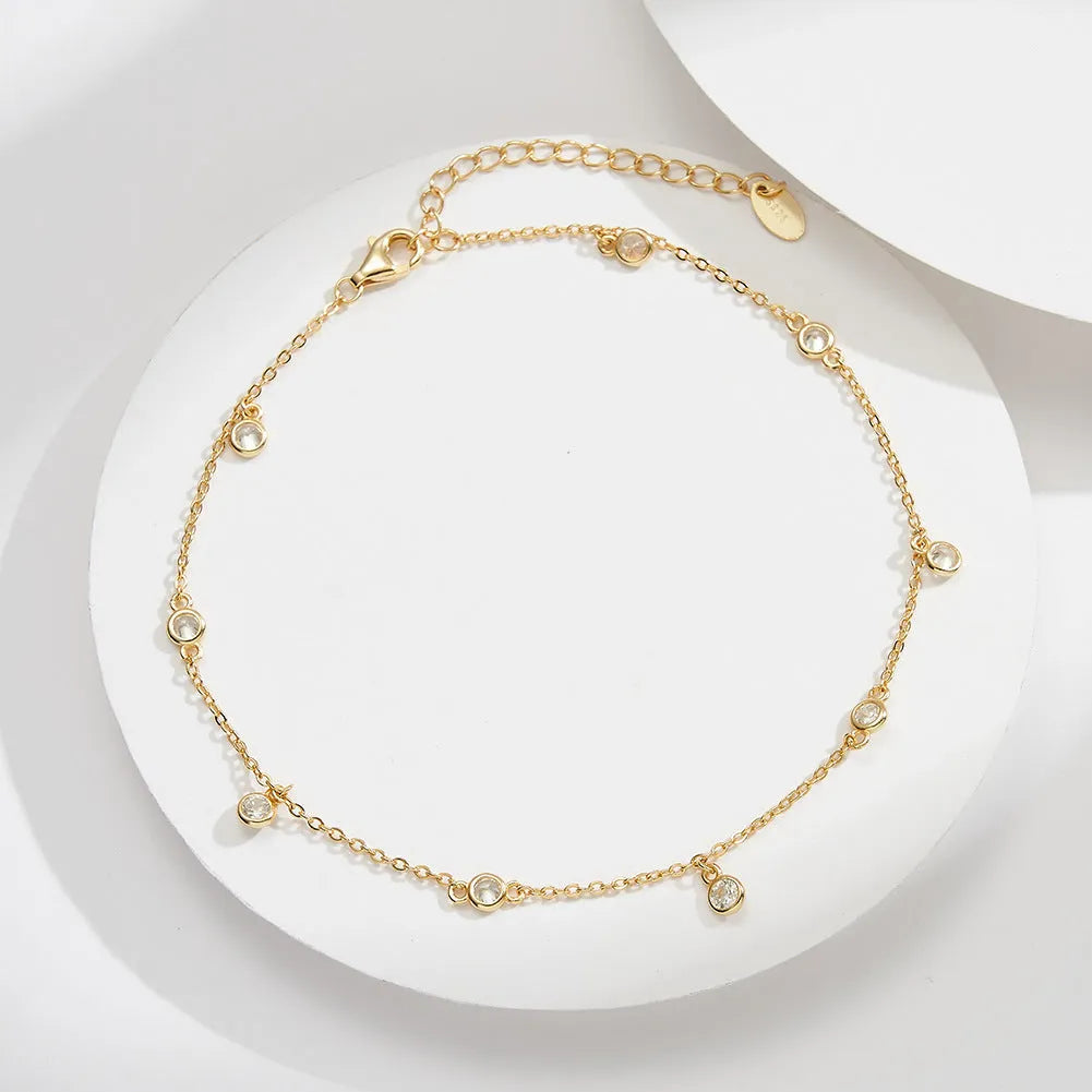Women's silver anklet with geometric zirconium pendant in gold colour