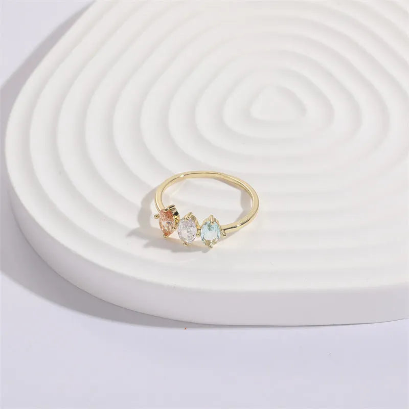 Mother's Day birthstone horse eye tricolour zircon ring with geometric triangle design in 14k gold colour