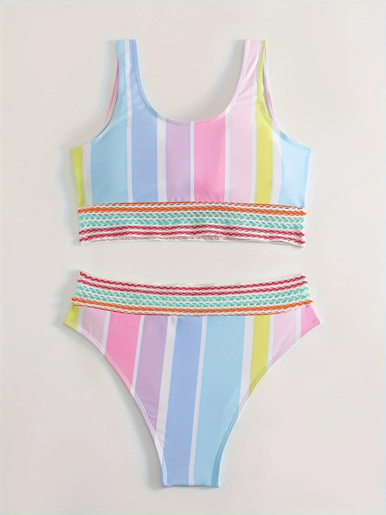 Women's striped bikini swimwear set with briefs bottoms in picture colour