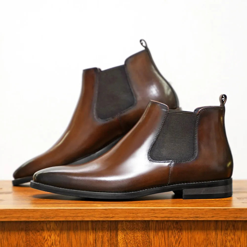 Chelsea men's vintage handmade boots front lace-up low heel 1-3CM artificial PU upper black