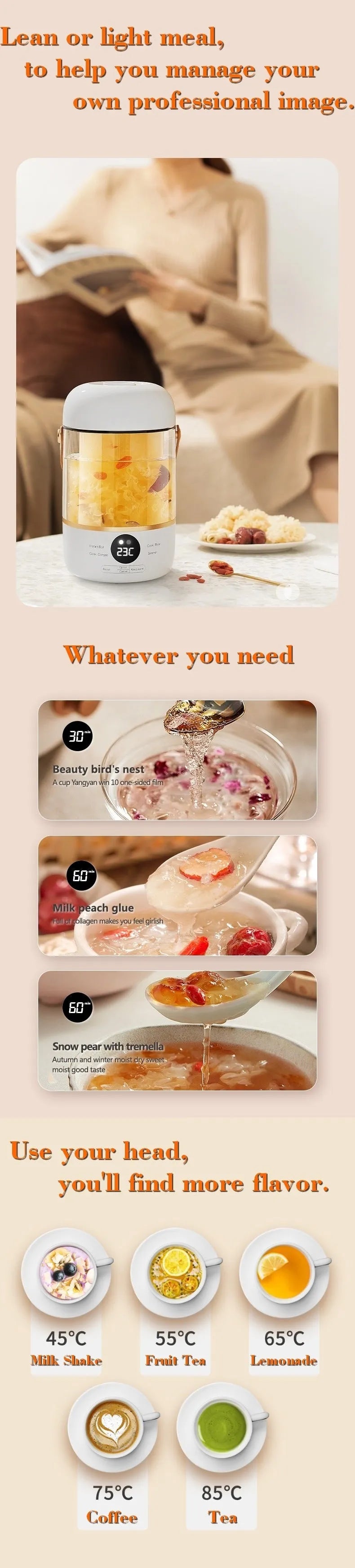 Smart portable electric stew cooker with transparent glass lid showing food inside, on a kitchen counter.