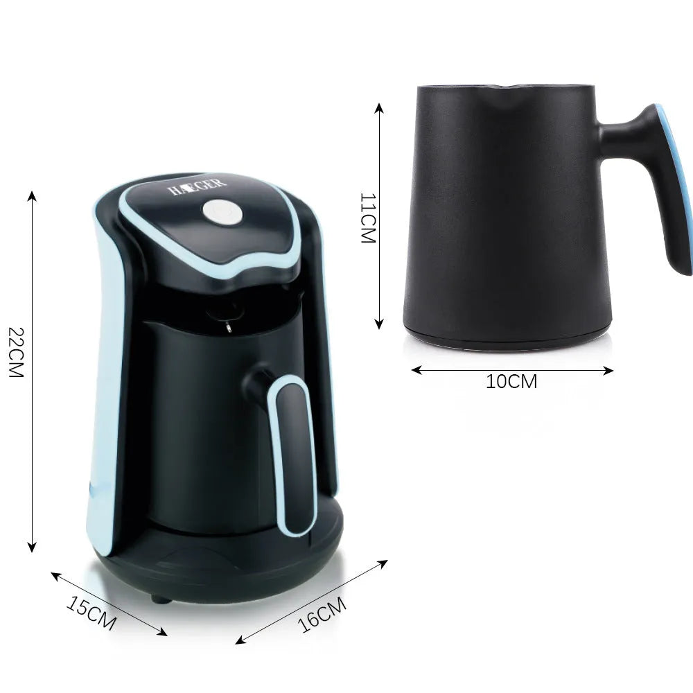 Plastic portable coffee and tea maker in blue with EU power cord