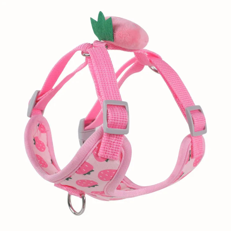 Reflective vest-style dog walking lead with chest strap for small dogs in carrot, strawberry or avocado colours