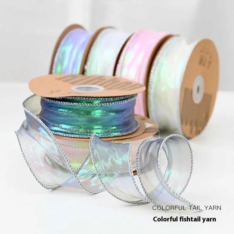 Fishtail yarn ribbon roll with wave design in 4cm width for DIY floral bouquet decoration