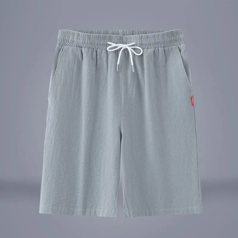Chinese style solid colour cropped pants in cotton linen fabric with drawstring waist