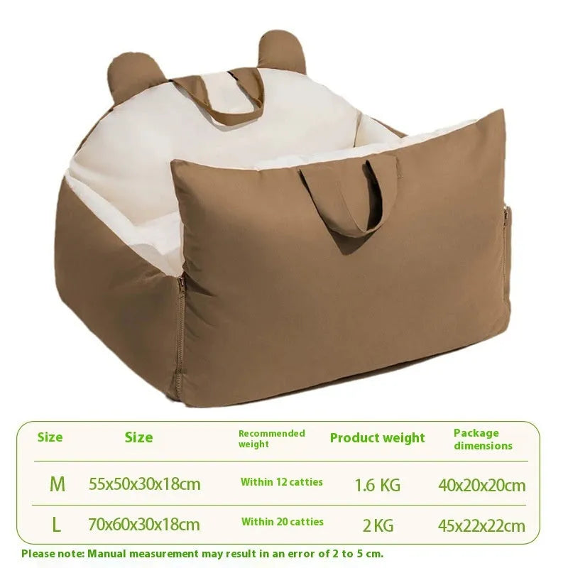 Removable washable car dog kennel in beige colour, shown in a vehicle boot.