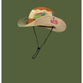 Women's army green cotton fisherman hat with flat crown and patchwork details