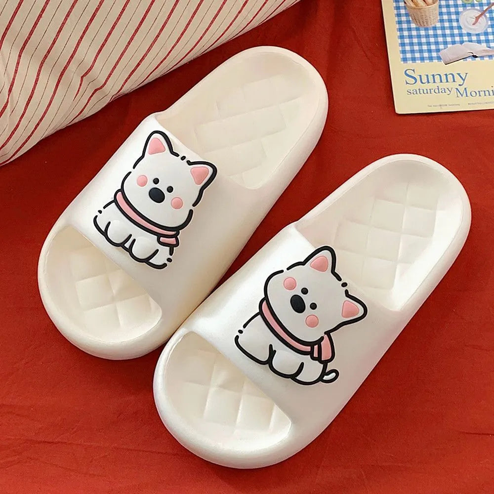 Fashion creative rhombus couple summer slippers thickened PVC flip flops home wear in cream white