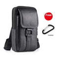 Men's black composite cowhide leather crossbody waist bag with lock fastening