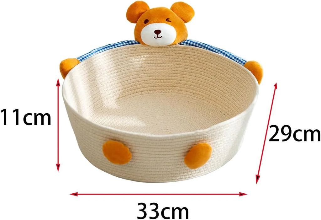 Woven cotton rope cat bed with scratching board in basket design