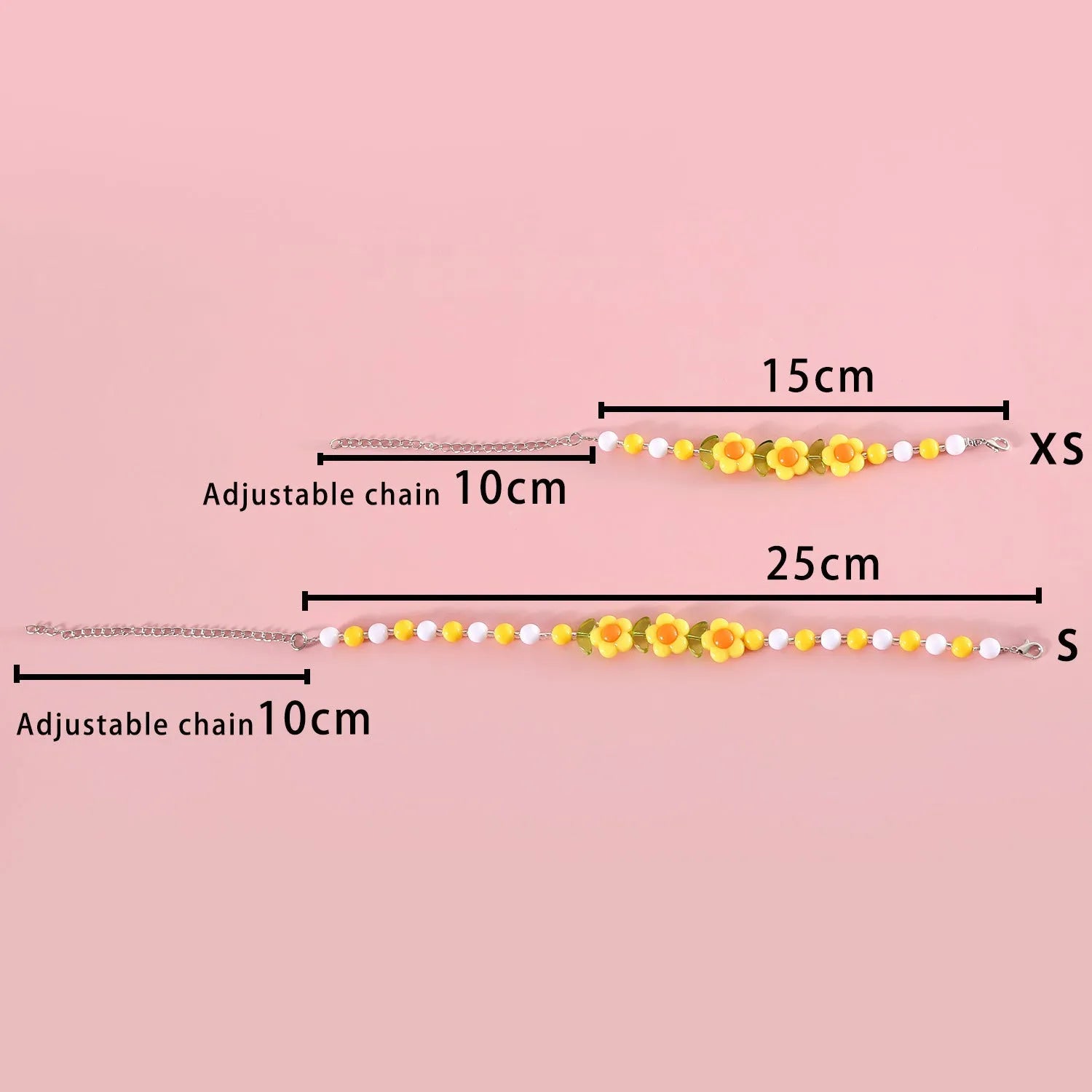 Colourful plastic bead pet necklace for a cat or dog in peach, rainbow, or small flower pattern.