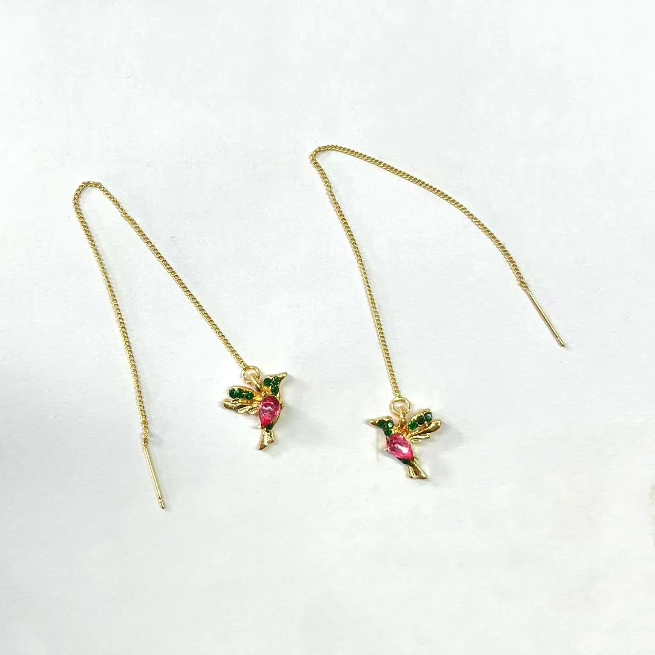 Bird hanging earrings with mixed zirconium wings in blue and red alloy drop style