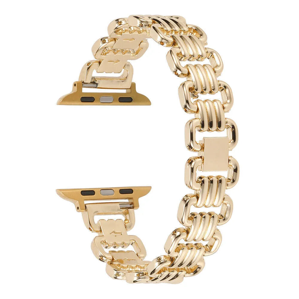 Apple Watch alloy metal replacement bracelet in silver, black, gold, rose gold, and starlight colours
