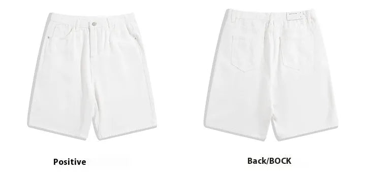 Men's light blue denim shorts with straight-leg cut and mid-waist fit on hanger