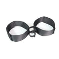 Black knitted belt strap for adult toy tools showing flexible construction