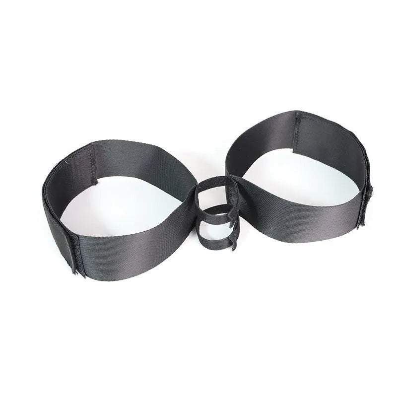 Black knitted belt strap for adult toy tools showing flexible construction
