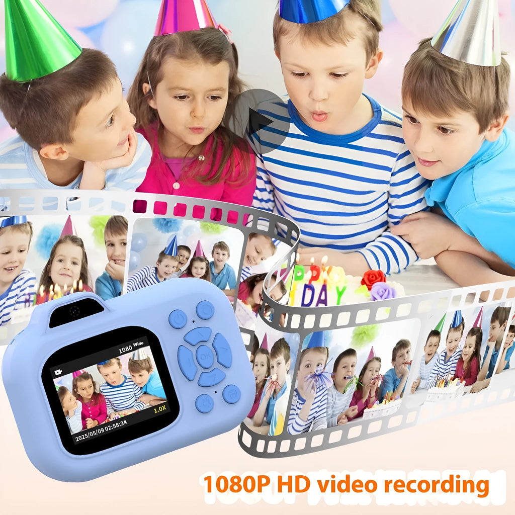 Children's digital toy camera in pink, blue, or purple with photography, video, games, and MP3 functions
