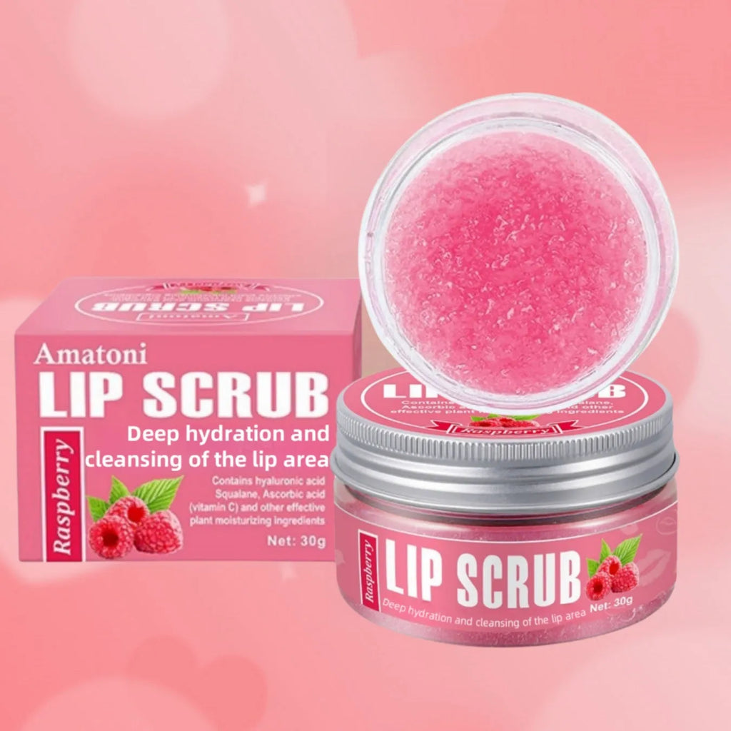 Amatoni fruit flavour lip scrub cream tube in 30g size with exfoliating and moisturising action.