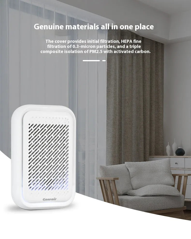 White wall-mounted air purifier with filter screen for rooms under 10 square metres