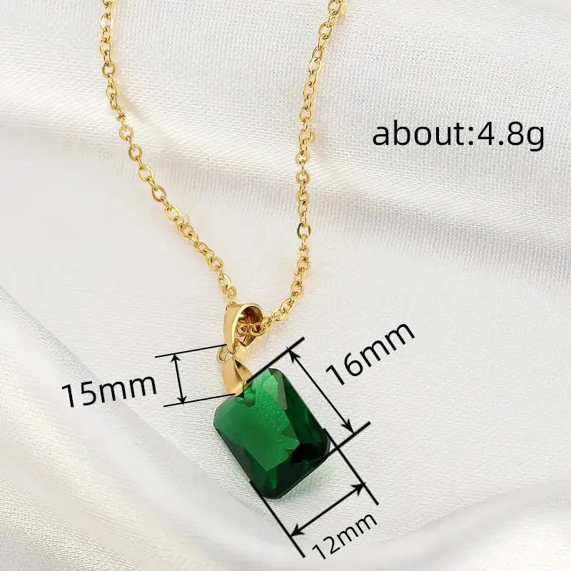 Copper geometric quadrilateral pendant necklace with O-ring chain in green colour.