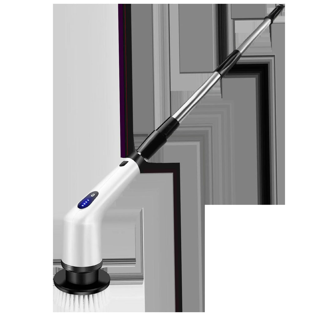 White ABS plastic rechargeable handheld cleaning ball with cleaning brush accessory.