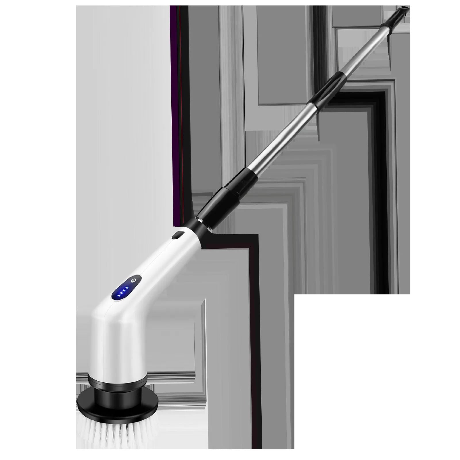 White ABS plastic rechargeable handheld cleaning ball with cleaning brush accessory.