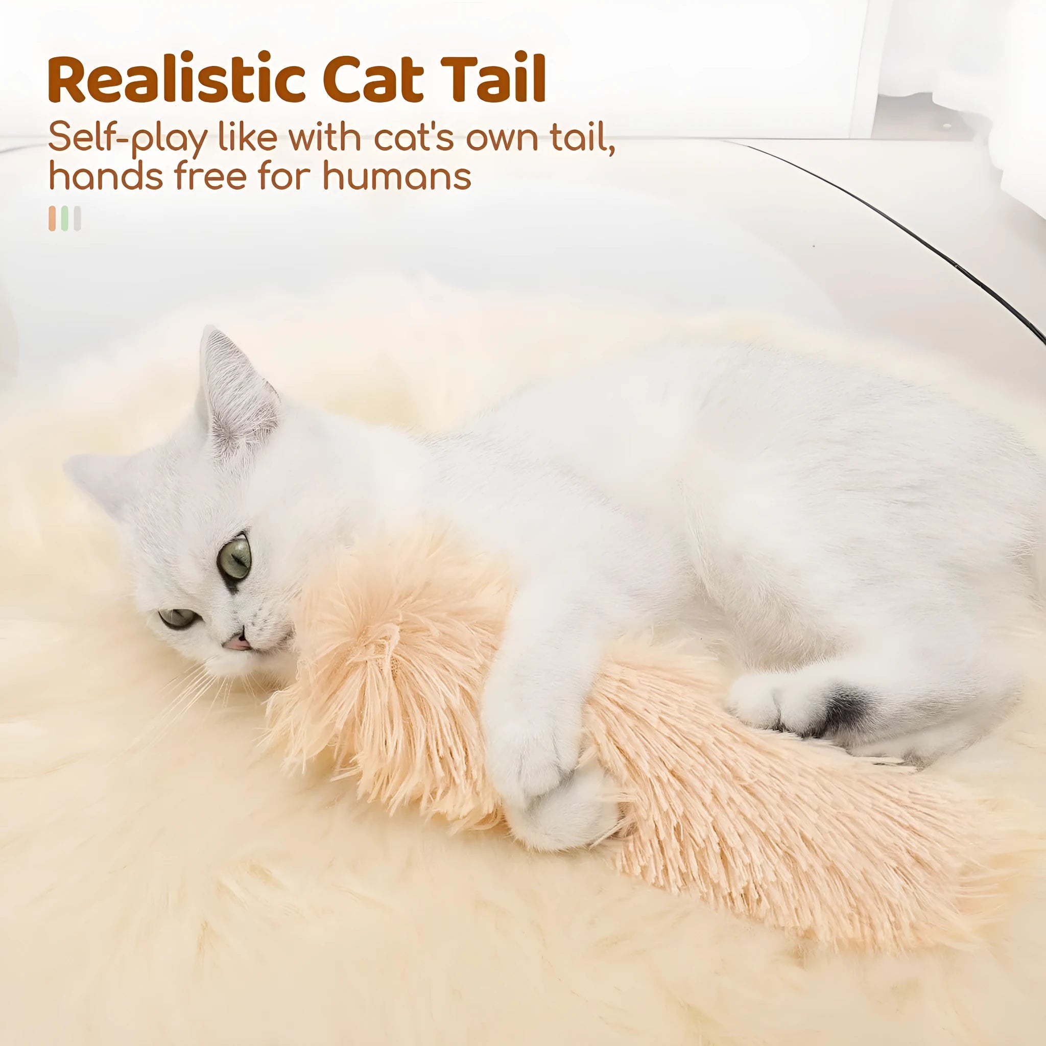 Plush cat toy pillow in blue, green, pink, or white colours, measuring 27cm by 10cm.