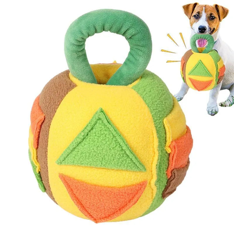 Green or pink dog plush ball toy with treat pockets and squeaker for small to medium dogs