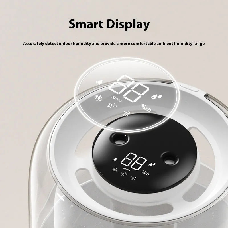 Beige round large capacity USB humidifier with dual spray nozzles and digital display