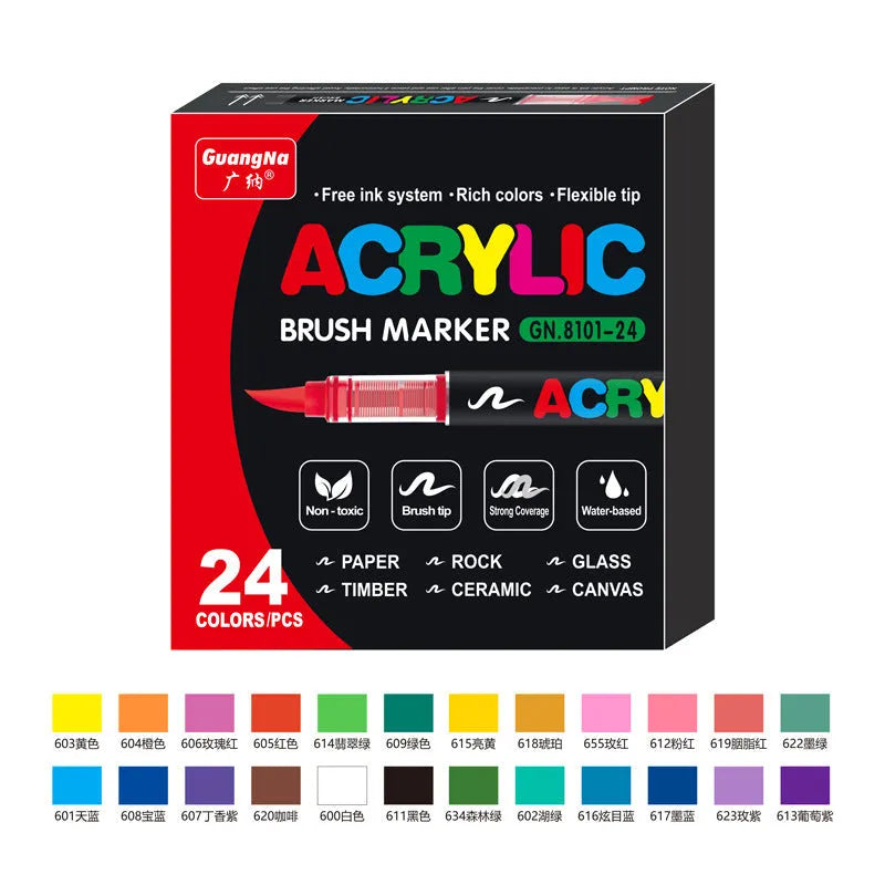 Set of straight liquid acrylic marker pens with soft felt tips in multiple colours