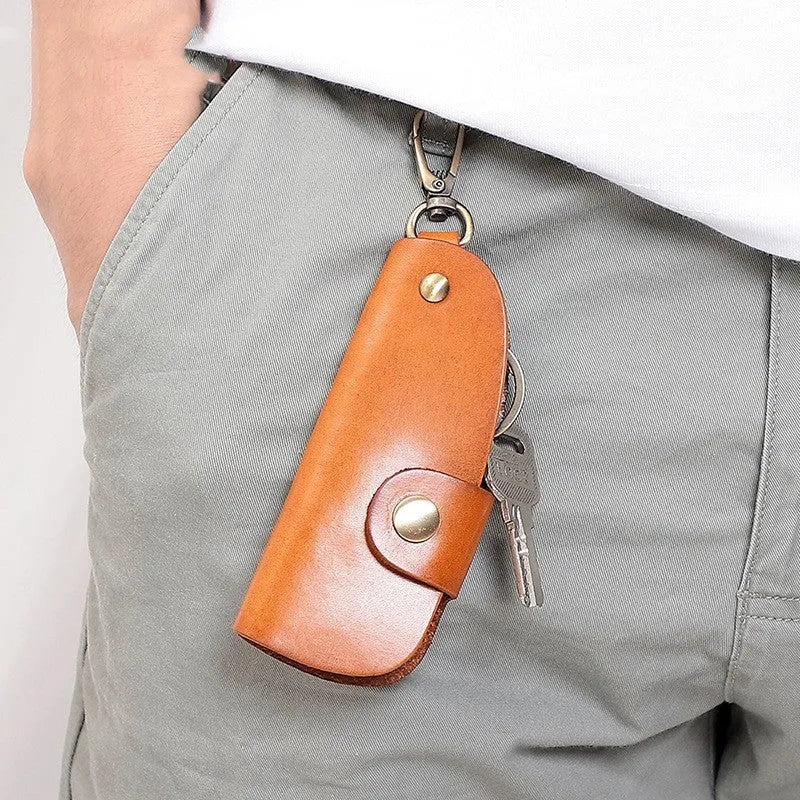 Genuine leather handmade key storage bag in short length car key case design