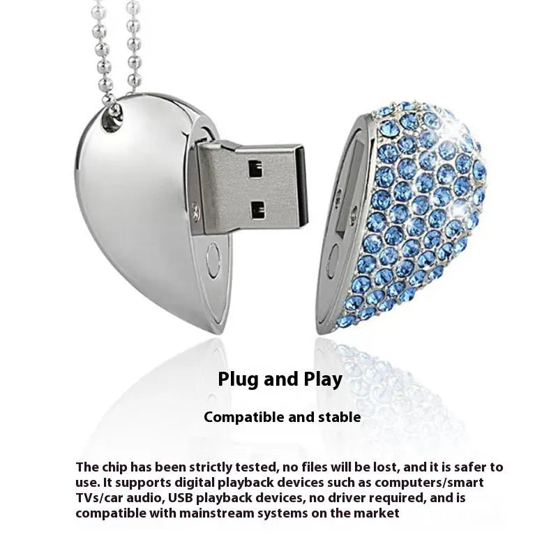 Heart-shaped brick-inlaid metal USB flash drive in multiple colours with USB 2.0 connector