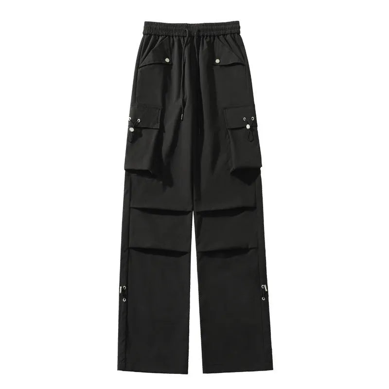 Men's plus size waterproof thin trousers in a straight-leg style with a drawstring waist.
