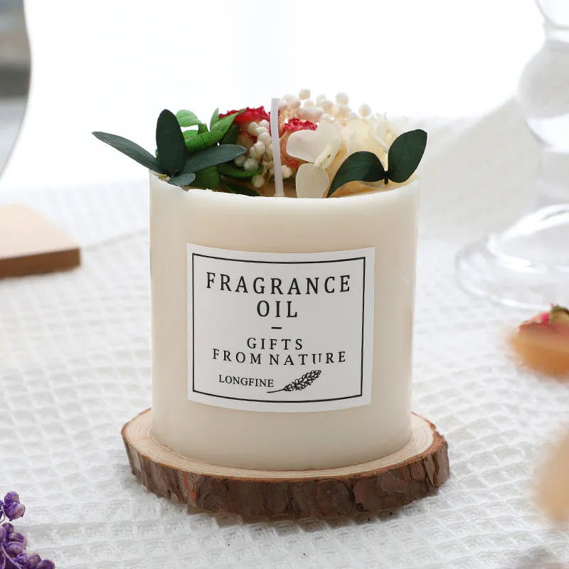 Dried flowers decorated scented candle in choice of nine fragrances with gift box option