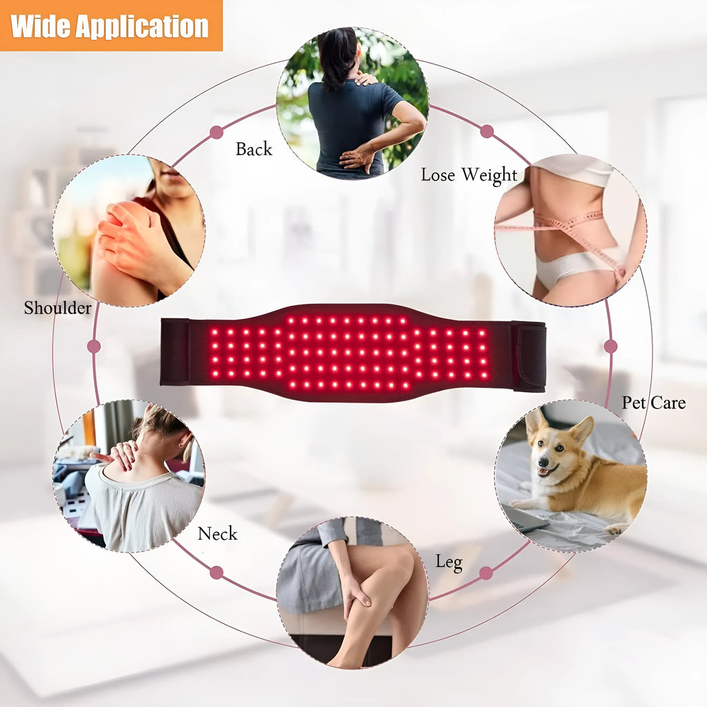 Black infrared therapy belt for waist and back pain relief with red light technology