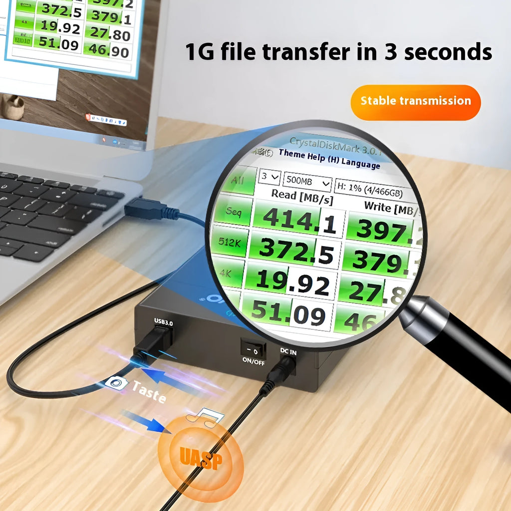 3.5 inch SATA hard disk enclosure with USB 3.0 port and external power supply