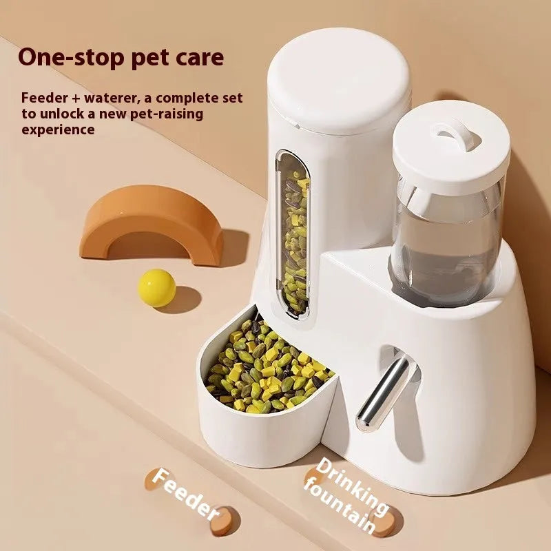 Blue hamster automatic drinking water feeder and food basin for small rodents on white background