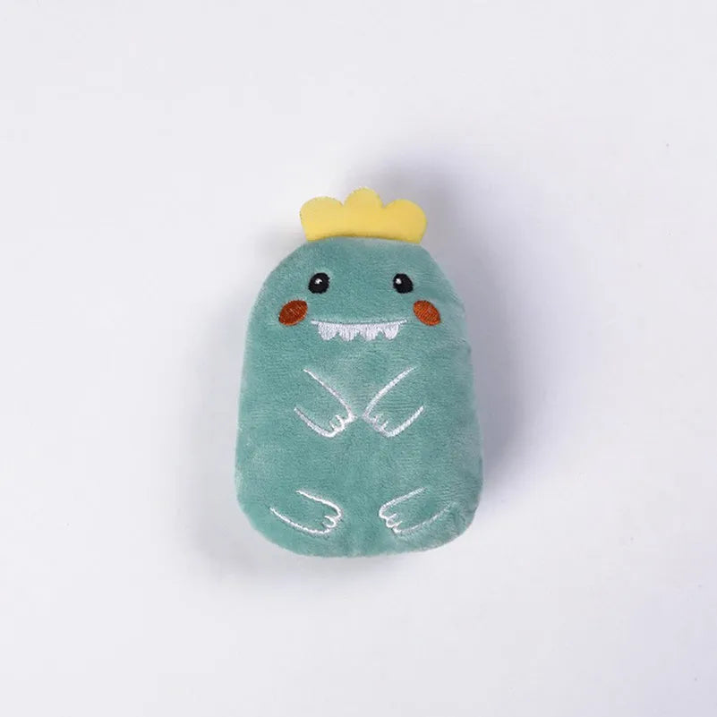 Small plush catnip toy with a squeaker for cats to chew and bite, shown in assorted colours.
